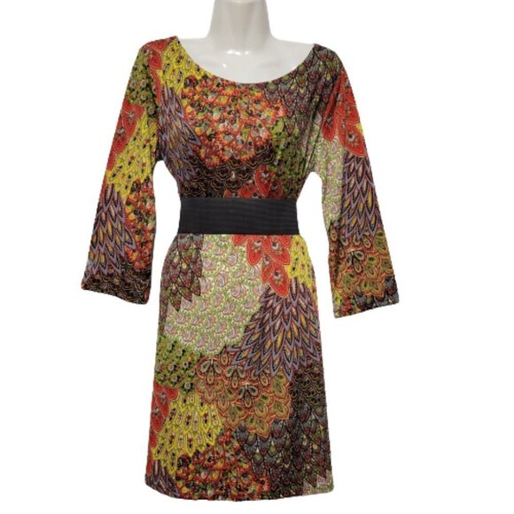 Multicolor Vibrant Colorful Three Quarter Sleeve Dress Size L, Size XL - Picture 1 of 11